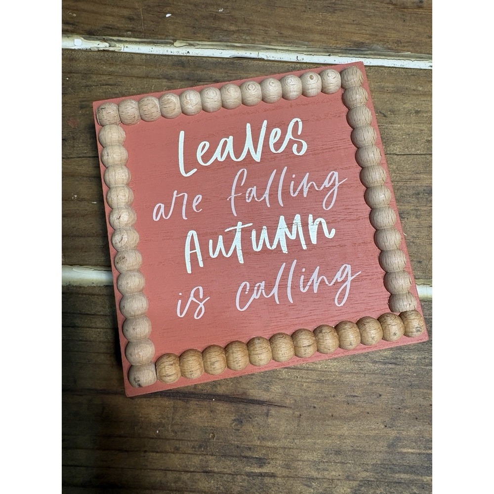 New View Autumn Leaves Rustic Wood Plaque Square Framed Orange Seasonal Decor